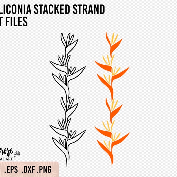 Heliconia Strand SVG, False Bird of Paradise stacked strand SVG, Tropical flower, Straight design Cricut sticker, laser engraving file, png