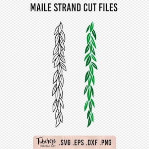 Maile Lei Strand SVG, Hawaiian Garland Cut File, Leafy strand Cricut File decal, laser engraving, iron on, 2 color solid & outline style PNG
