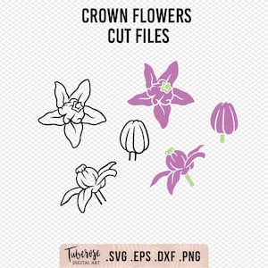 Kronenblumen SVG Schnittdateien, offene und geschlossene Pua Kalaunu, Floral Linie Kunst, Lei Blume, Kronenblumendesign, lila Blume, Riesenmilchpflanze
