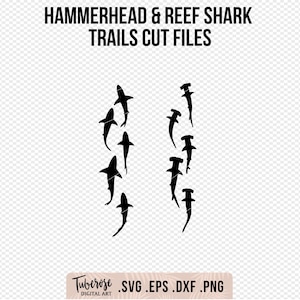Shark Silhouette trails, Reef sharks and Hammerhead sharks SVG, Ocean life, group of shark cricut files, iron on, cup wrap stickers image 1