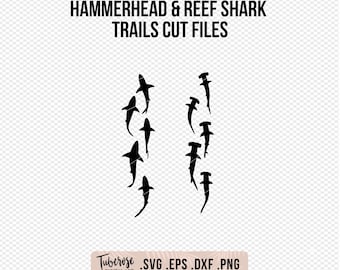 Shark Silhouette trails, Reef sharks and Hammerhead sharks SVG, Ocean life, group of shark cricut files, iron on, cup wrap stickers