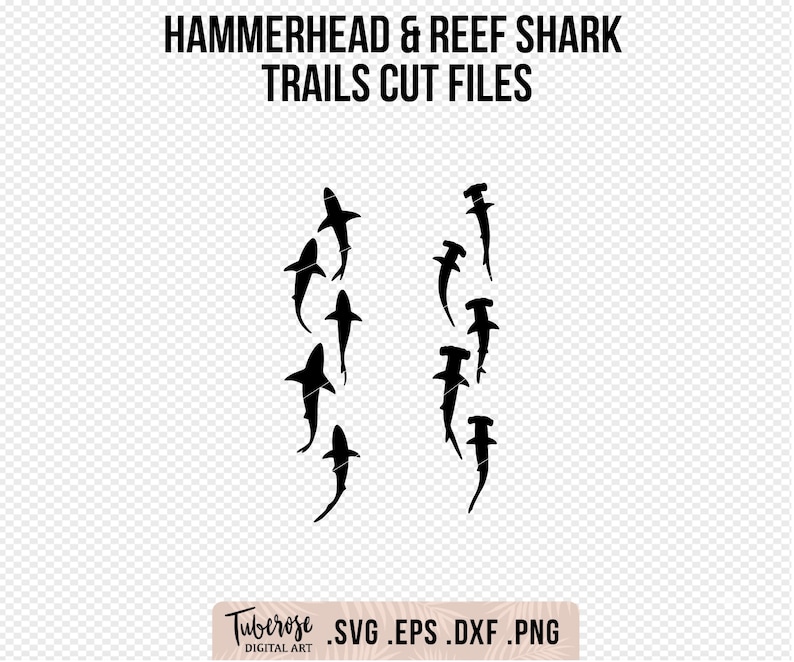 Shark Silhouette trails, Reef sharks and Hammerhead sharks SVG, Ocean life, group of shark cricut files, iron on, cup wrap stickers image 1
