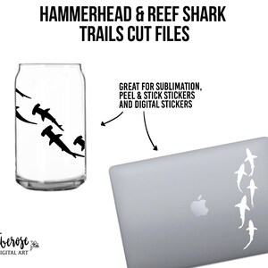 Shark Silhouette trails, Reef sharks and Hammerhead sharks SVG, Ocean life, group of shark cricut files, iron on, cup wrap stickers image 2