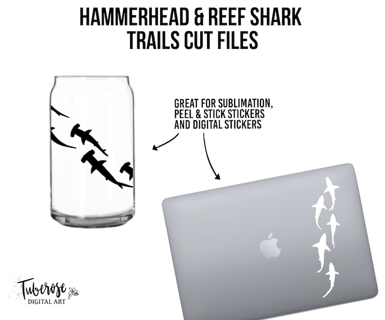 Shark Silhouette trails, Reef sharks and Hammerhead sharks SVG, Ocean life, group of shark cricut files, iron on, cup wrap stickers image 2