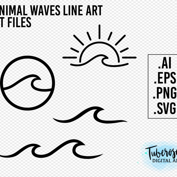 Ozean Welle SVG, Kreis Welle, Sonnenuntergang Welle Line Art Plotterdatei, Einfache Welle SVG, Clipart