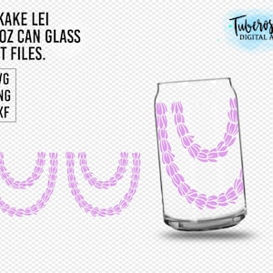 Double Pikake Lei 16oz Can Glass SVG, Jasmine flower floral lei cup wrap, Presized glass SVG, Hawaiian flower cut files Cricut file PNG