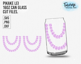 Double Pikake Lei 16oz Can Glass SVG, Jasmine flower floral lei cup wrap, Presized glass SVG, Hawaiian flower cut files Cricut file PNG