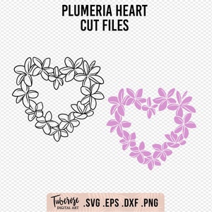 Plumeria Heart svg decal design, Heart shape flowers, tropical cut files for cricut/silhouette, frangipani cutting file, Plumeria Iron On