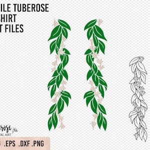 Maile Tuberose Lei, lei per maglietta appesa SVG. 2 design, lei per maglietta da stirare, file Cricut in formato svg Tuberose twist, design di lei per maglietta, lei incisa