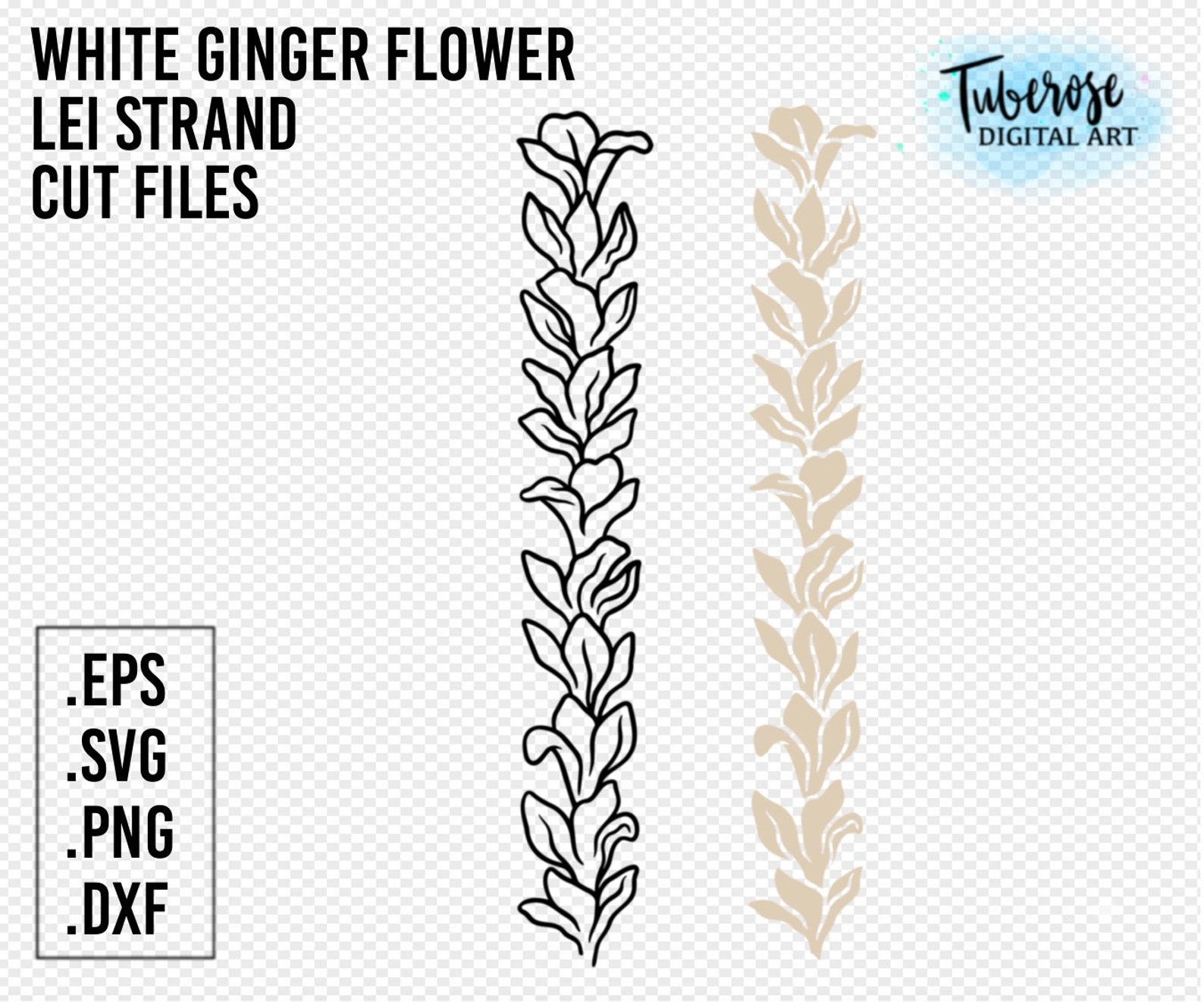 White Ginger Flower Lei SVG Floral Lei Garland Cut File Etsy