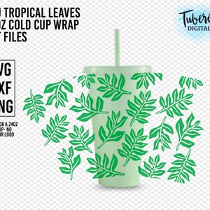 Ulu Tropical Leaves 24oz Cold Cup Wrap No hole, Breadfruit tropical leaf svg, Tropical Hawaiian plant Cricut file for Tumblers, cup files