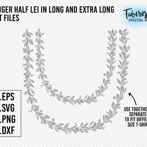 Ginger Half Lei in Long and Extra long for T-shirt iron on and more, Lei SVG, White Ginger flower, tropical floral cut files, laser file