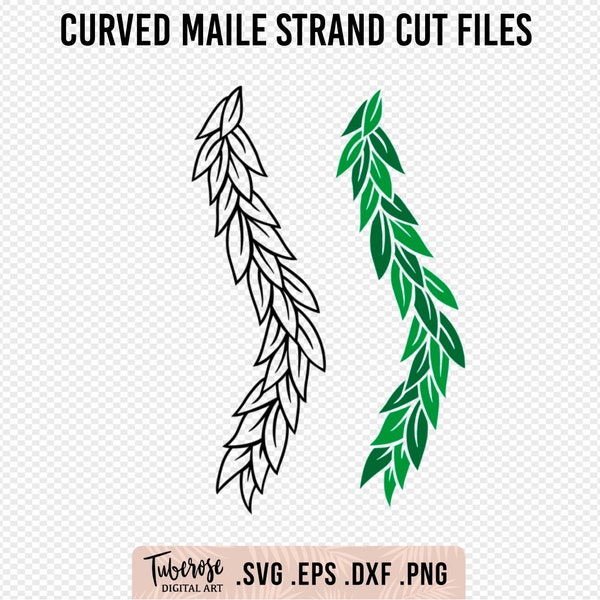 Curved Maile Lei Strand SVG, Leafy vine line art and solid cut files, Maile Cricut File, for cup wraps, decals, engraving, iron-ons, DXF PNG