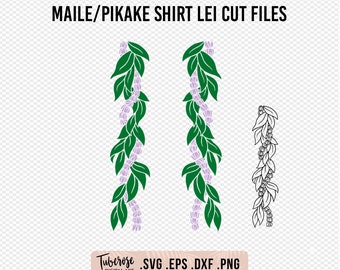 Maile Pikake Lei, hanging shirt lei SVG's. 2 designs, T-shirt lei iron on, Lei Pikake Maile twist svg Cricut files, Shirt Lei design