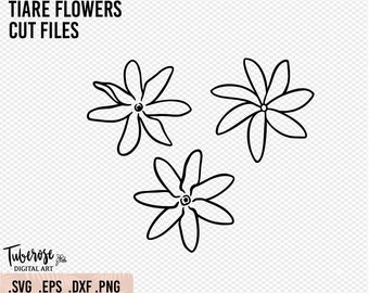 Tiare flower SVG PNG cut files, Tahitian Gardenia floral Illustrations Cricut and Silhouette flower design Hawaiian line art Sticker Iron On