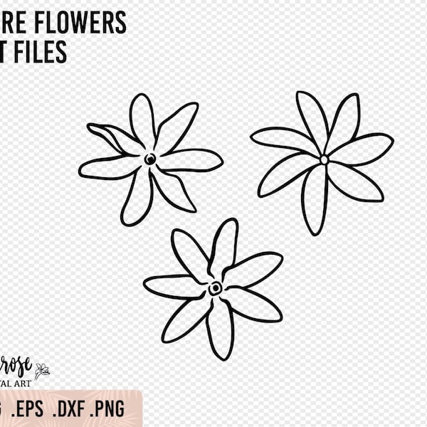Tiare flower SVG PNG cut files, Tahitian Gardenia floral Illustrations Cricut and Silhouette flower design Hawaiian line art Sticker Iron On