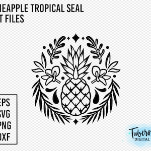 Ananas Tropisch zegel SVG, Vintage stijl tropische elementen, Plumeria Ananas frangipani palmblad, cricut vijlen, Strijken, sticker ontwerp