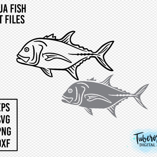 Ulua Fish SVG cut file, Hawaiian fish line art sticker design, Ocean fish fisherman Cricut Files for vinyl, iron on, png Illustrated art