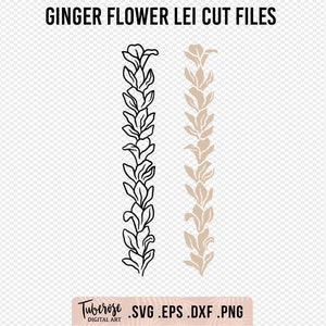 White Ginger Flower Lei SVG, Floral Lei Garland Cut File, Ginger lei strand, cup wrap-around Cricut File, Cup Decal, Flower Strand PNG
