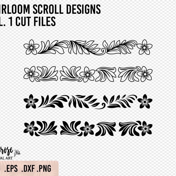 Hawaiian Heirloom Scroll SVG design cut files, Vol 1 Plumeria and leaves/vine, stencil and engraving file, floral jewelry design