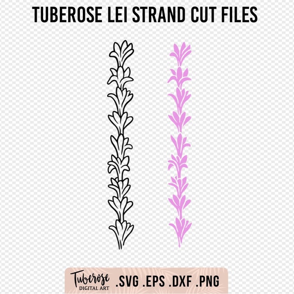 Tuberose Lei SVG, Flower Lei Garland Cut File, Tubarose wrap around Cricut File, Floral Cup Decal, Flower Strand PNG, String of flowers PNG