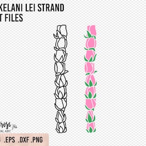 SVG de lei de Lokelani, archivo de corte de guirnalda de lei de flores de capullo de rosa, archivo de Cricut para envolver tazas, calcomanía de taza de rosa de Maui, cadena de flores PNG de hebra de flores