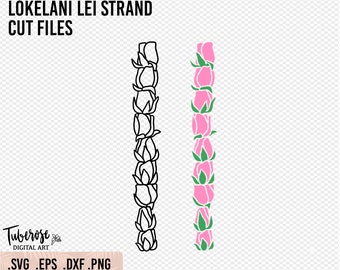 Lokelani Lei SVG, Rosebud Flower Lei Garland Cut File, cup wrap around Cricut File, Maui Rose Cup Decal, Flower Strand PNG String of flowers