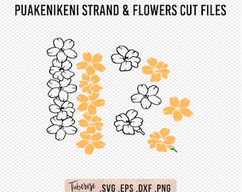 PuaKenikeni Strand and flowers SVG Bundle, lei strand svg, Puakenikeni flower svg Line art and solid styles Cricut file, Stickers, iron ons