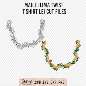Maile &#39;Ilima T-shirt Lei, Half lei cut files in Outline and solid style, Lei &#39;Ilima Cricut files, Shirt Lei design