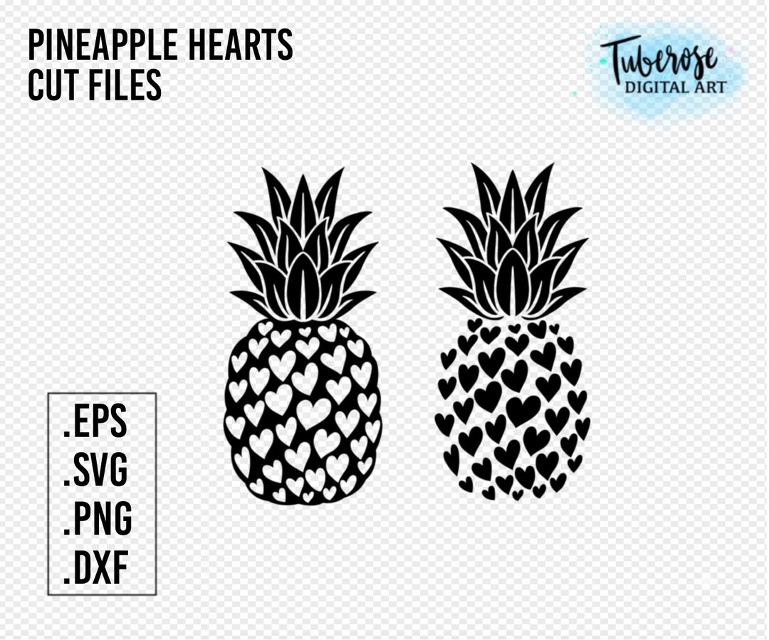 Pineapple Hearts SVG Heart Pineapple Cut File, Heart Filled Pineapple Tropical Valentines Cricut