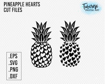 Pineapple Hearts SVG heart pineapple cut file, Heart filled Pineapple Tropical Valentines cricut file iron on, PNG, heart sticker decal file