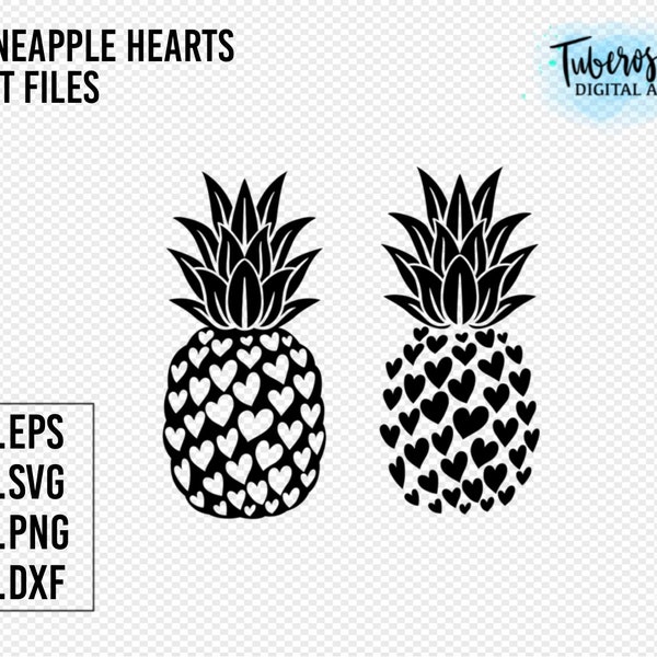 Pineapple Hearts SVG heart pineapple cut file, Heart filled Pineapple Tropical Valentines cricut file iron on, PNG, heart sticker decal file