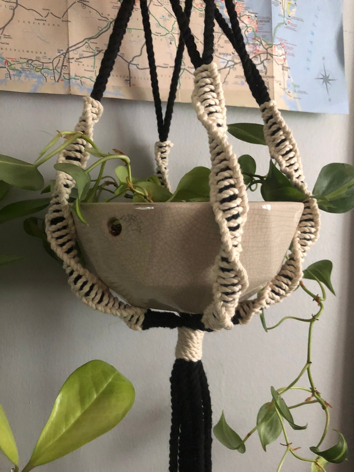 Large Black and White Macrame Wall Hanging Etsy