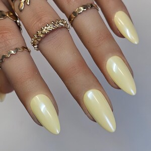 Summer holiday/vacation butter nails, butter yellow nails with white chrome press ons, stick on nails, false nails, handmade in uk
