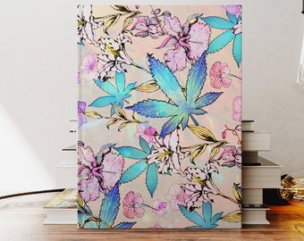 Pastel Floral Marijuana Leaf Notebook, Lined Journal