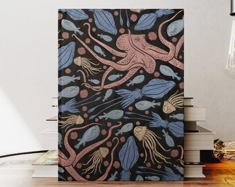 Marine Life Hardcover Journal: Vintage Octopus, Squid, Jellyfish