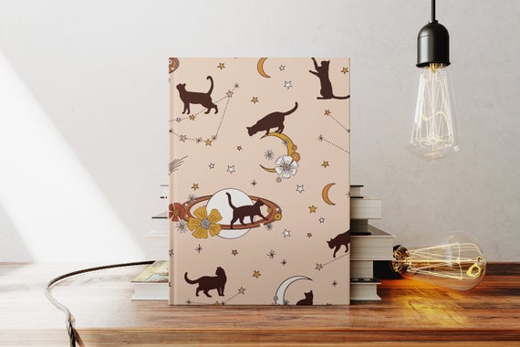 Black Cat Mystic Moon Hardcover Journal: Witchy Boho Notebook