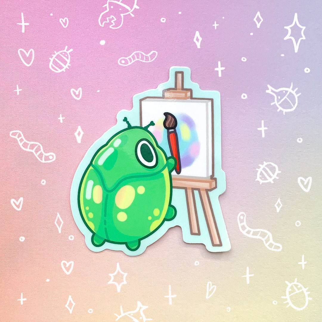 Bug Painter Artist Glossy Waterproof Sticker Laptop Water Bottle Cute Isopod Beetles Bug Nature Insects