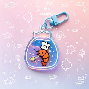 Shrimp Fried Rice 2 Inch Rainbow Acrylic Charm Keychain Funny Meme Chef Food Cute Shrimp Marine Animal
