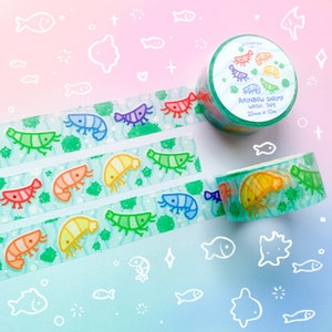 Cinta washi con diseño de camarones arcoíris, naturaleza, océano, acuario, vida marina, animales marinos, pegatinas, papelería