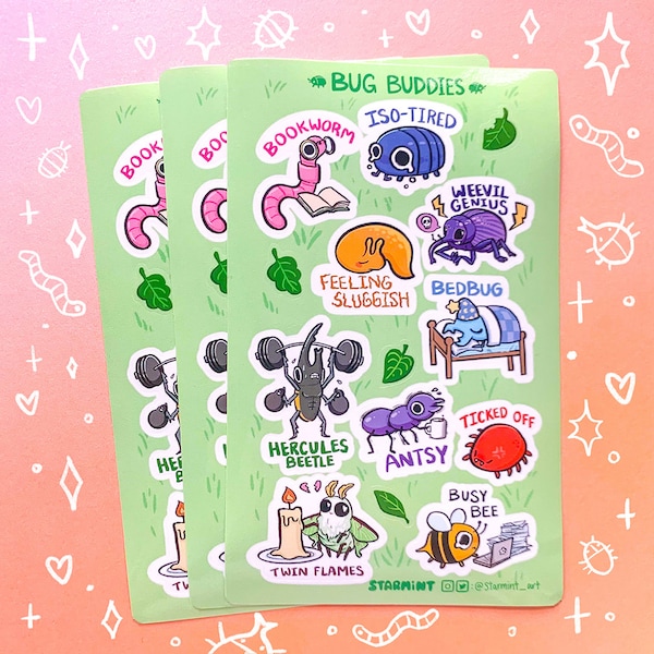 Bug Buddies Glossy Sticker Sheet Journaling Stickers Isopod Nature Insect Funny Puns