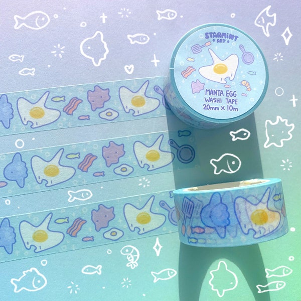 Manta Egg Washi Tape Nature Ocean Manta Ray Sunny Side Up Marine Life Animal Sea Stickers Stationery