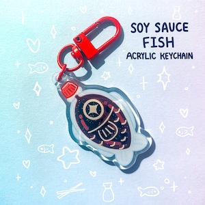 Soy Sauce Fish 2 Inch Glitter Acrylic Keychain Cute Sushi Asian Food Snacks Illustration