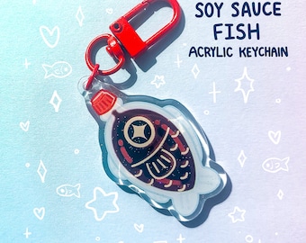 Soy Sauce Fish 2 Inch Glitter Acrylic Keychain Cute Sushi Asian Food Snacks Illustration