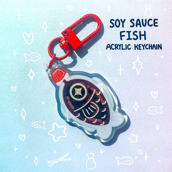 Soy Sauce Fish 2 Inch Glitter Acrylic Keychain Cute Sushi Asian Food Snacks Illustration