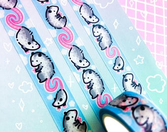 Cinta washi con flores de zarigüeya, pegatinas de naturaleza marsupial de primavera, papelería