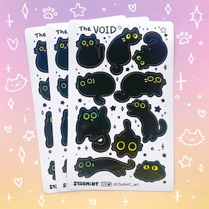 Hoja de pegatinas brillantes The Void Black Cat para diario, papelería