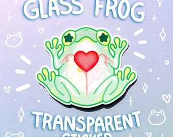 Glass Frog Transparent Clear Glossy Waterproof Sticker Cute Frogs Nature Biology Laptop Water Bottle