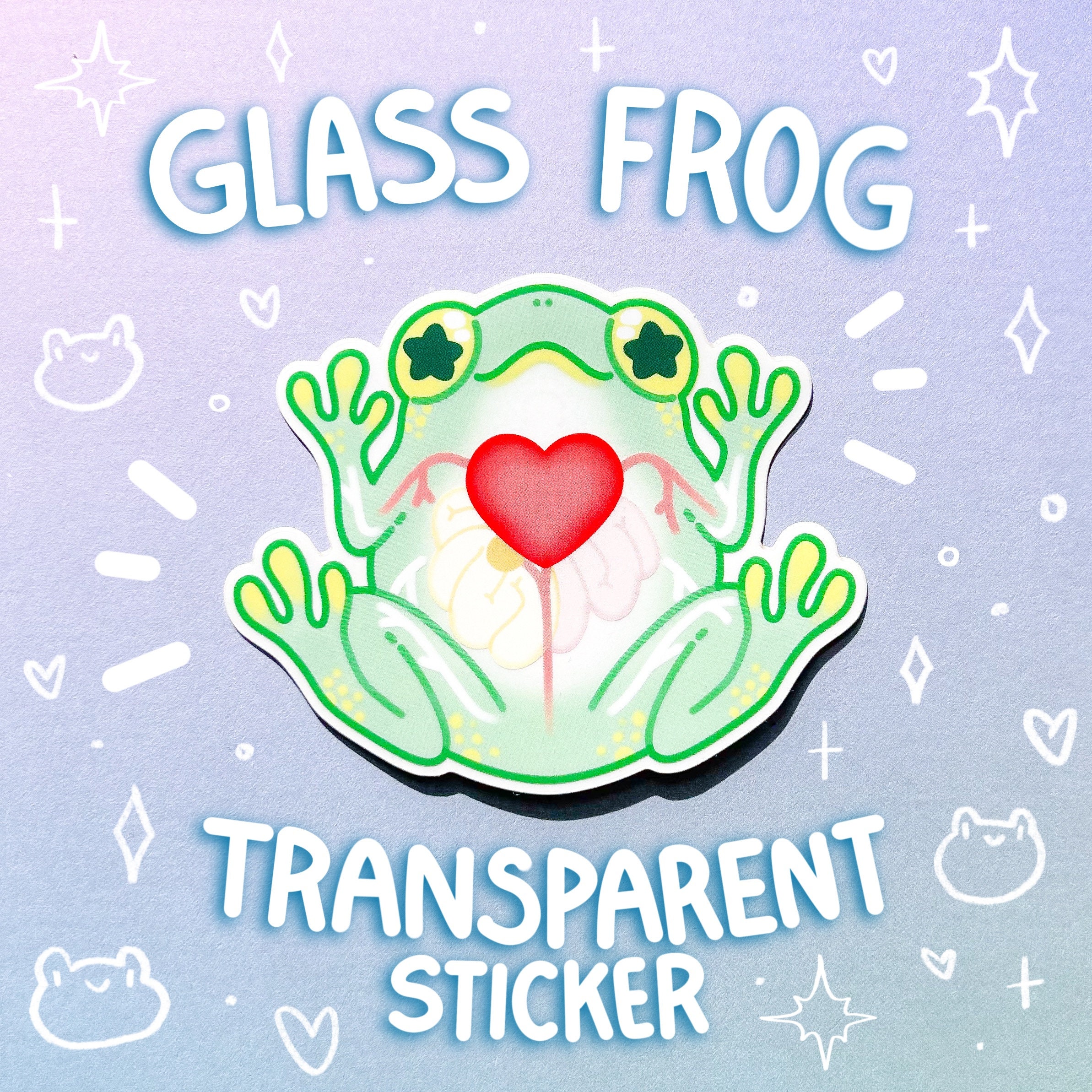 Glass Frog Transparent Clear Glossy Waterproof Sticker Cute Frogs Nature Biology Laptop Water Bottle