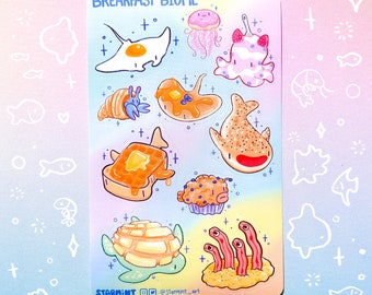 Breakfast Biome Waterproof Sticker Sheet Marine Animal Nature Aquarium Funny